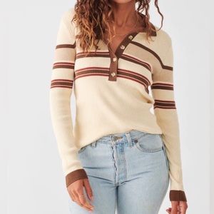 Faherty Mikki Henley Polo Collar Sweater Top Retro Brown Stripe sz small